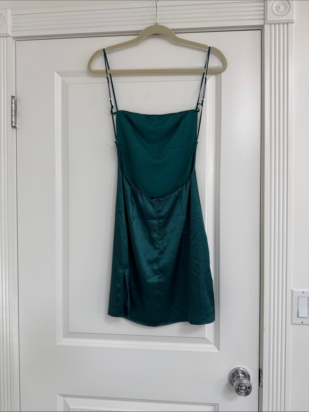 Lucy in the Sky Teal Satin Backless Slip Dress - Picture 2 of 4